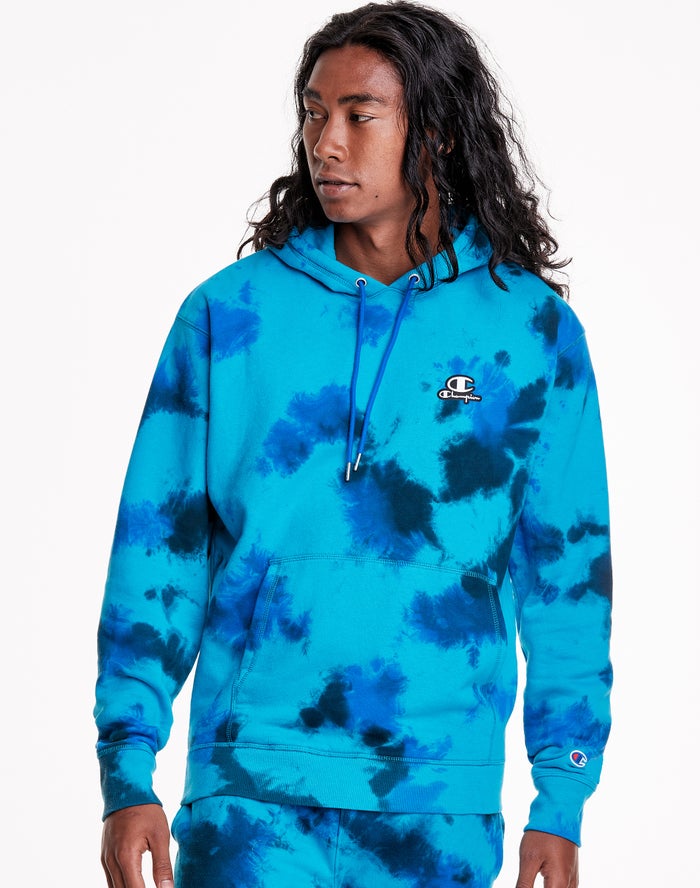 Champion Mens Hoodie NZ - Astro Dye Embroidered C And Script Logo Blue/Black ( 7364-VFOEI )